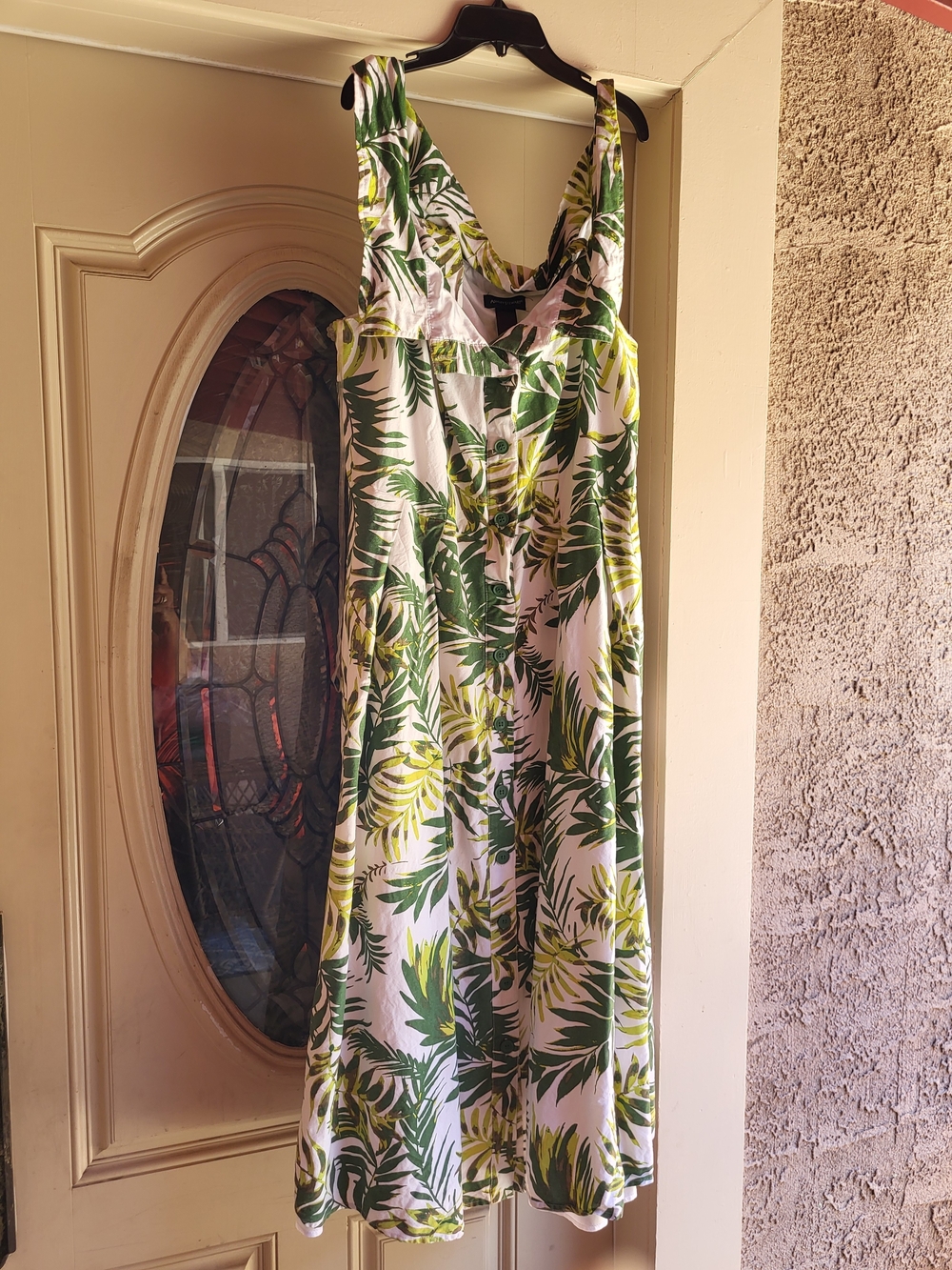 Ashley Stewart White Midi Dress with Green Tropical Leaf Print